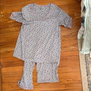 Cuddl Duds Gray Pajama Set with Pink Trim